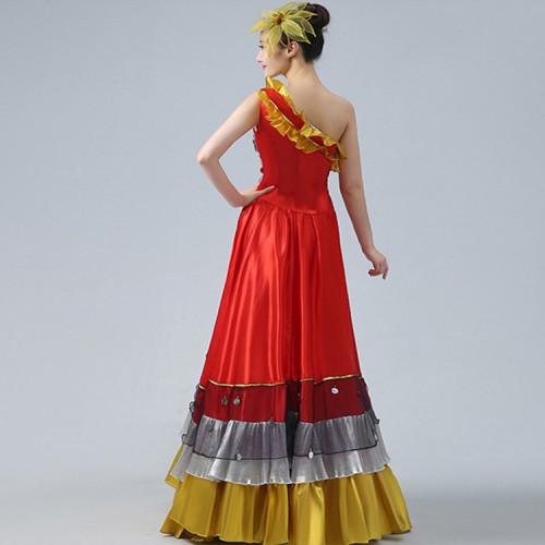 Flamenco dresses Spanish bull dance for women girls red color competition stage performance professional ballroom dresses